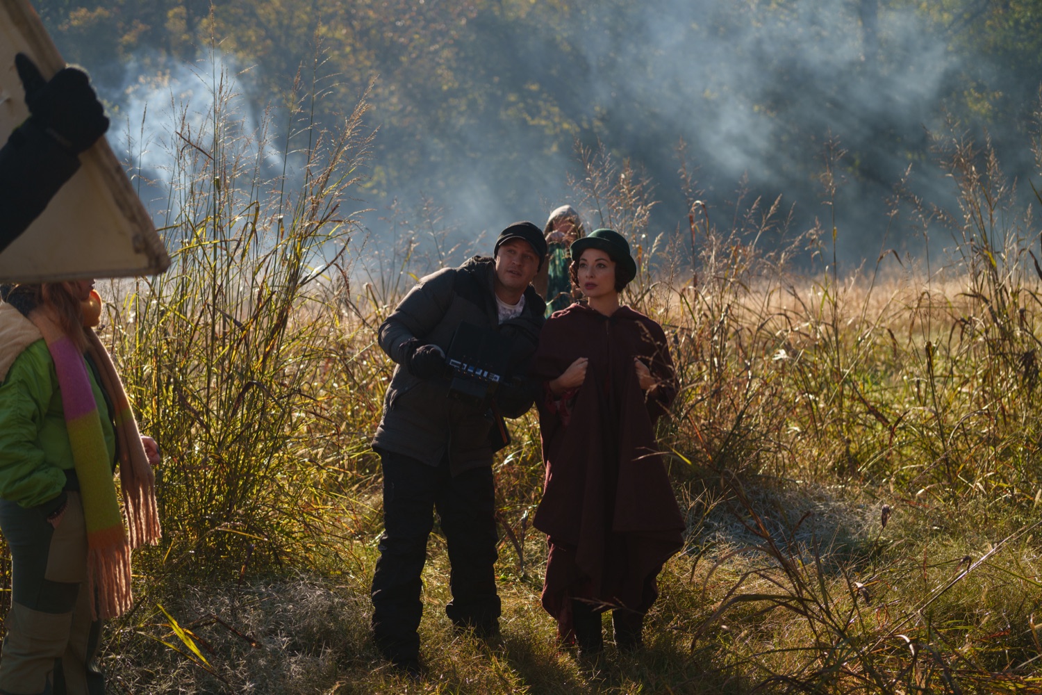 Jonathan Coussens working with an actor on location.